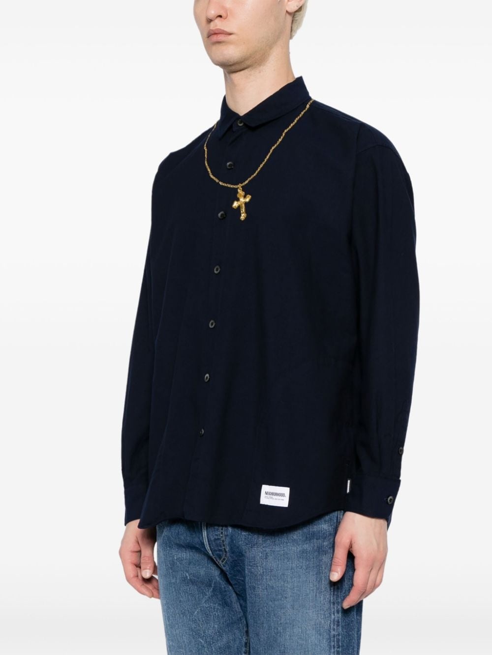 cross-embroidered cotton shirt - 3