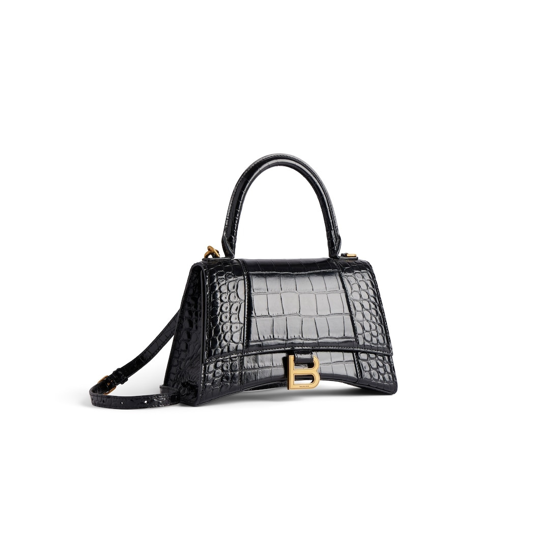 Women's Hourglass Small Handbag Crocodile Embossed in Black - 2