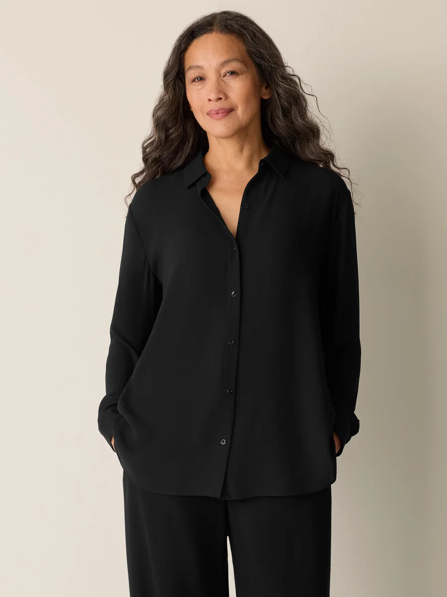 Silk Georgette Crepe Classic Collar Shirt - 1