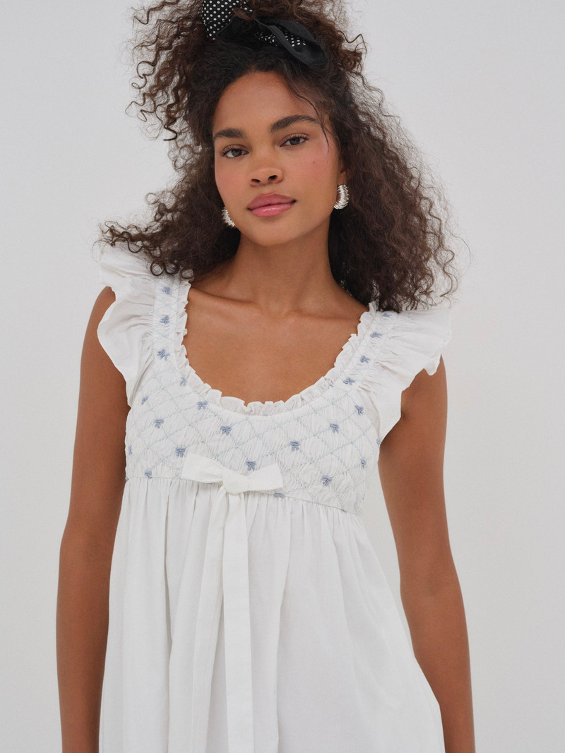 Birdie Bow Smocked Midi Slip Dress 6