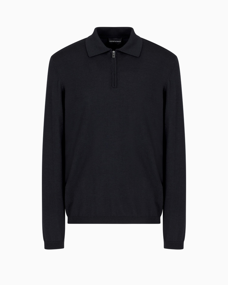 TRAVEL ESSENTIALS PLAIN-KNIT VIRGIN-WOOL JUMPER WITH POLO COLLAR 1