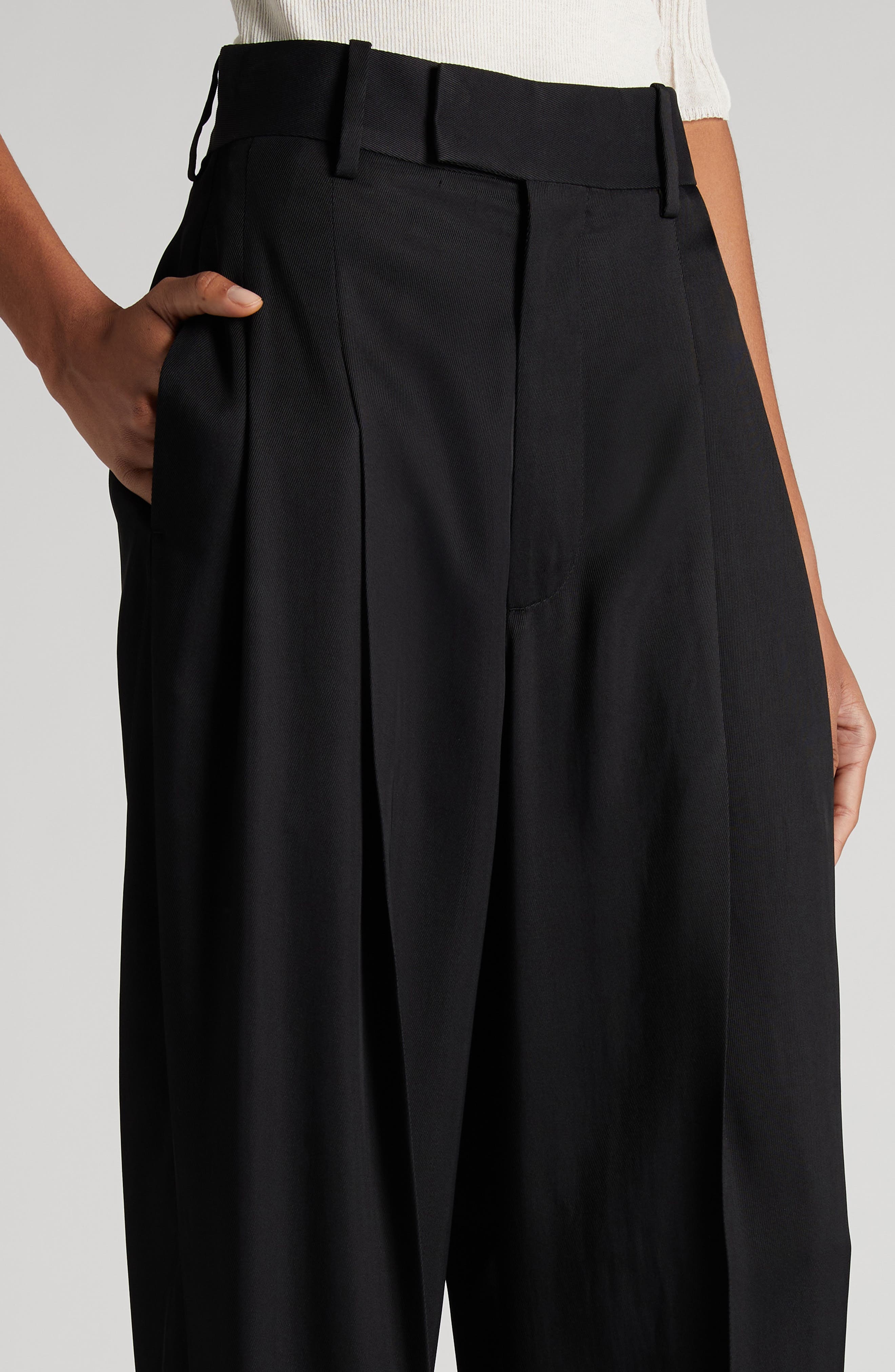 Bottega Veneta Pleated Viscose & Mulberry Silk Twill Straight Leg Trousers in 1000 Black at Nordstro - 5