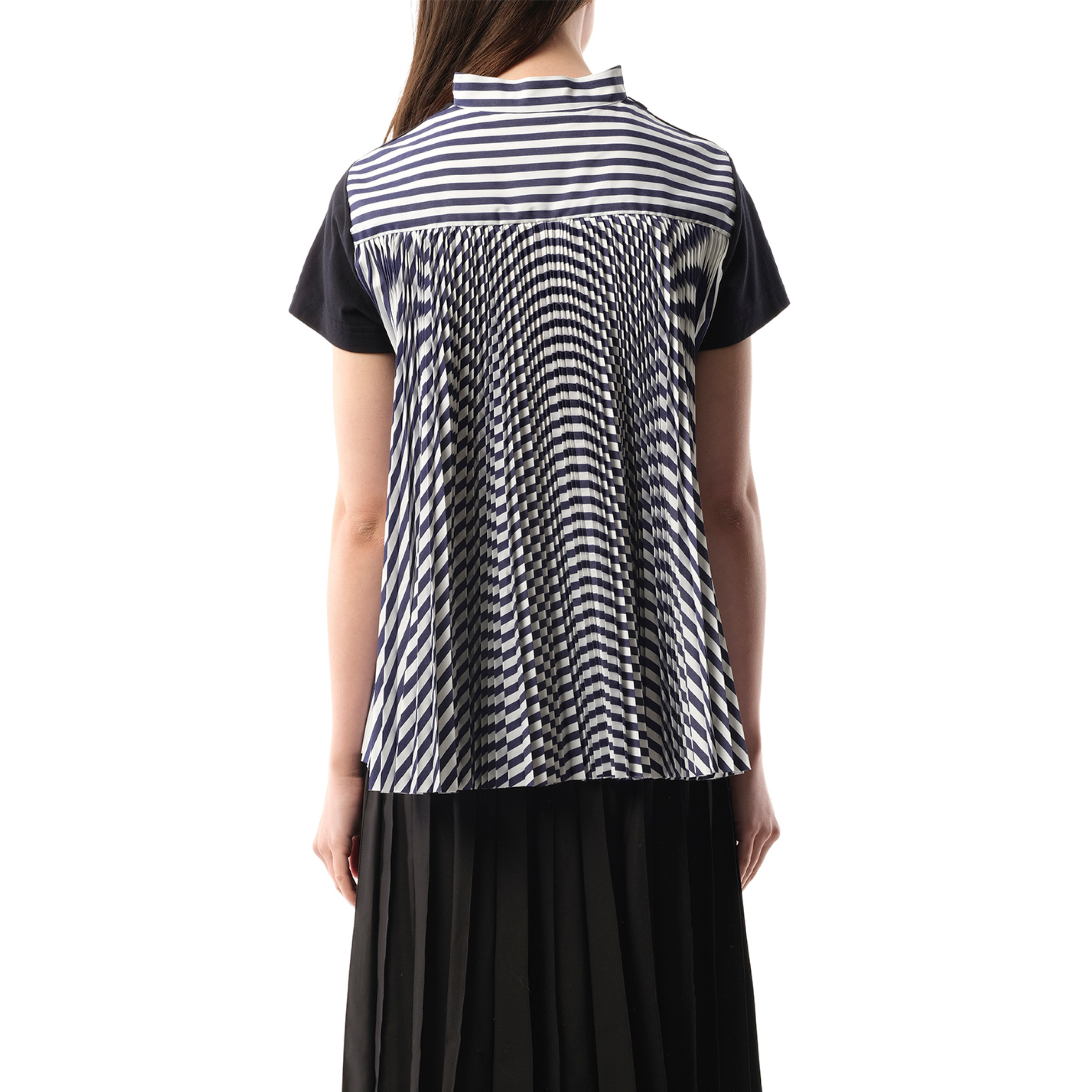 Cotton Poplin x Jersey T-Shirt in Navy/Navy Stripe - 6