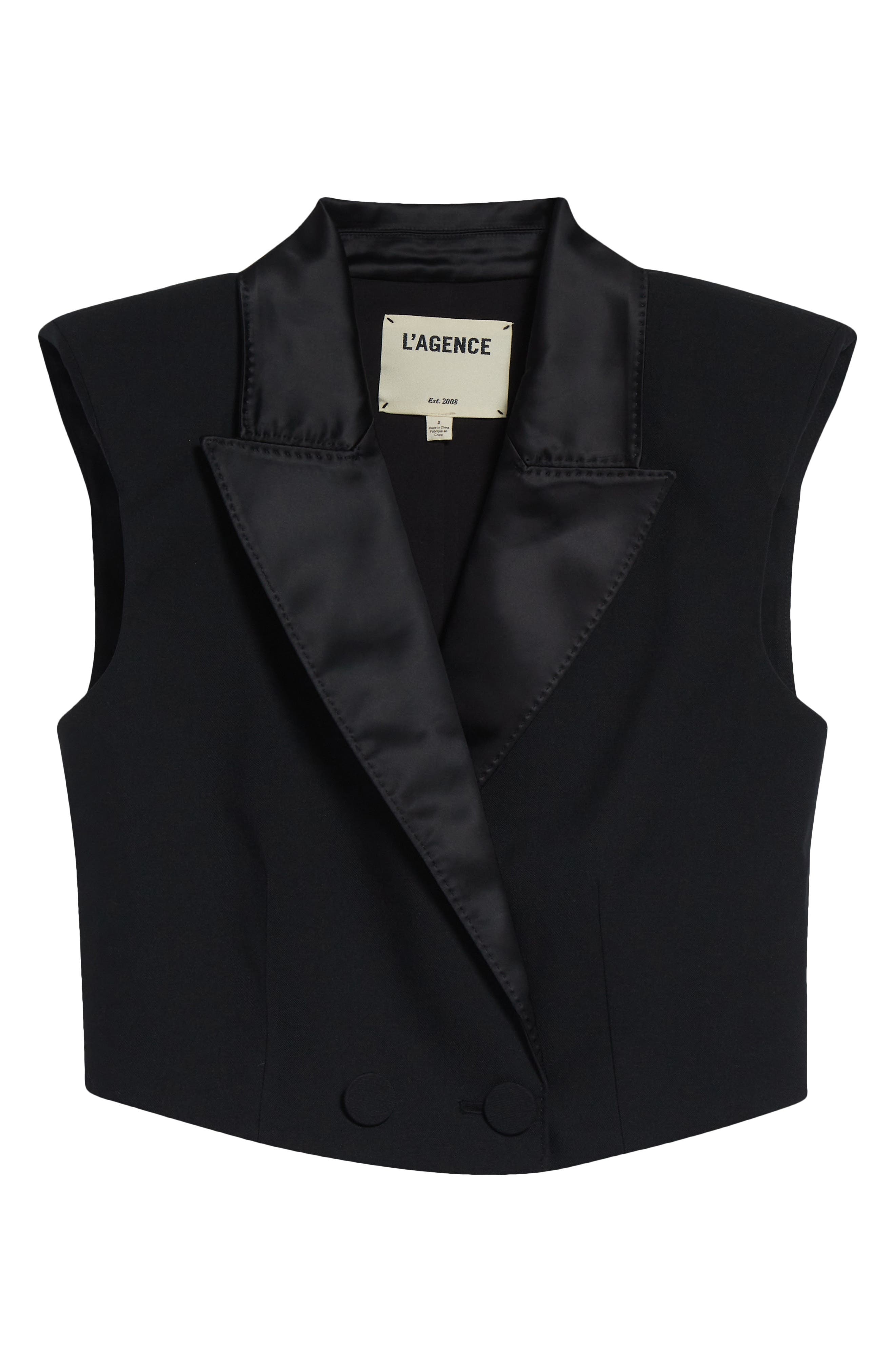 L'AGENCE Hollis Double Breasted Crop Vest in Black at Nordstrom - 6