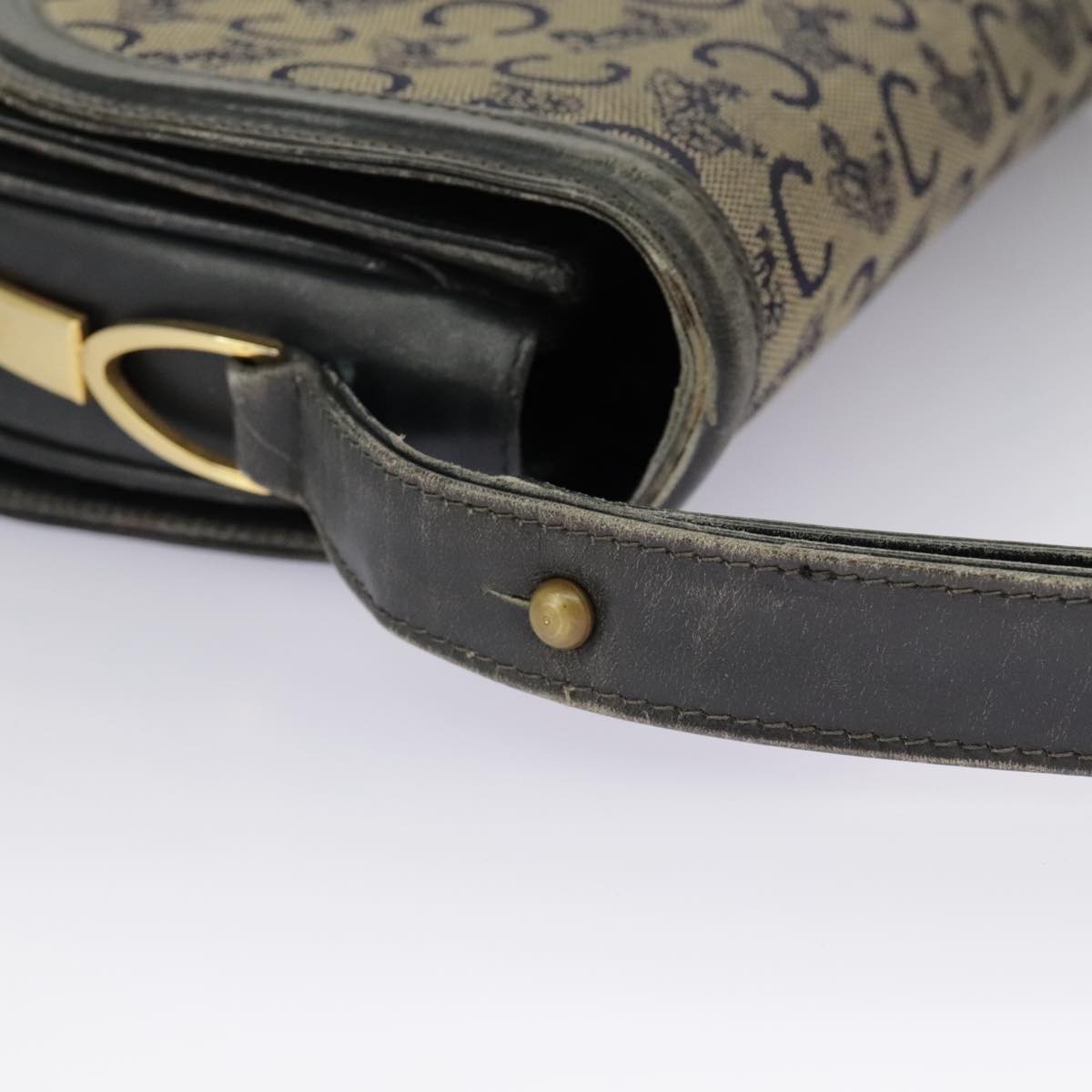 CELINE C Sulky Shoulder Bag Canvas Navy Beige - 8