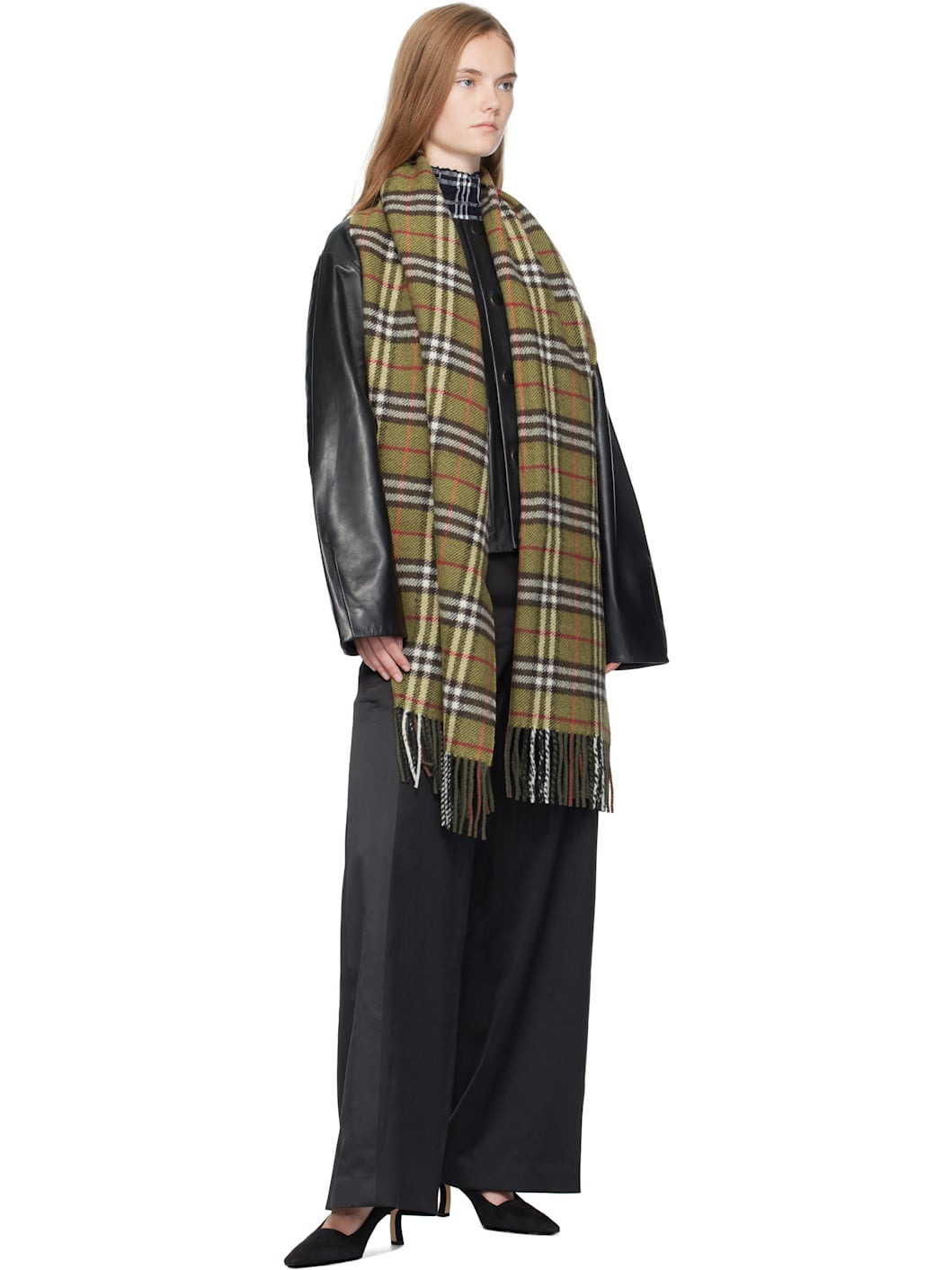 Khaki Check British Wool Scarf - 2