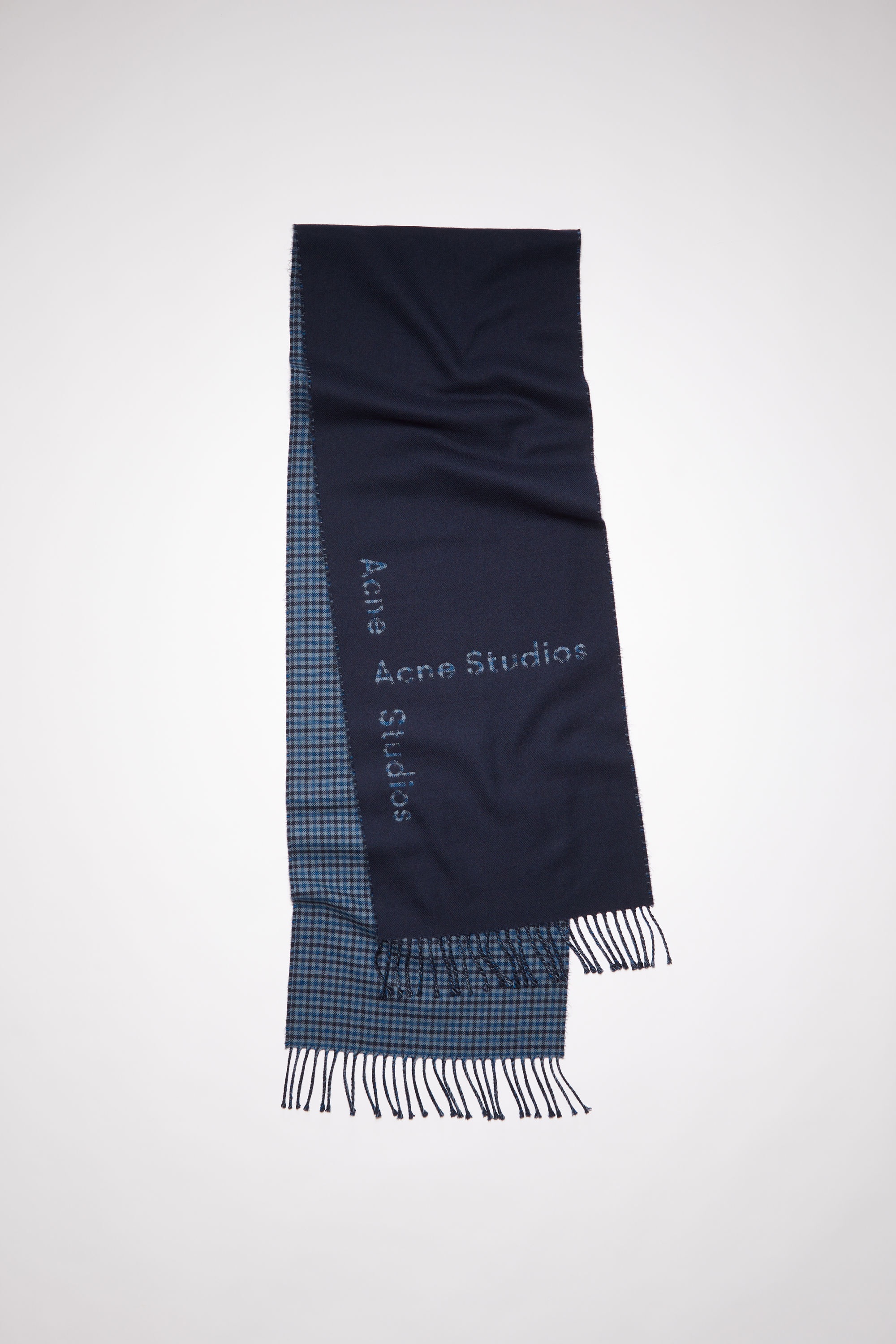 Contrast logo jacquard wool scarf - Navy blue - 1