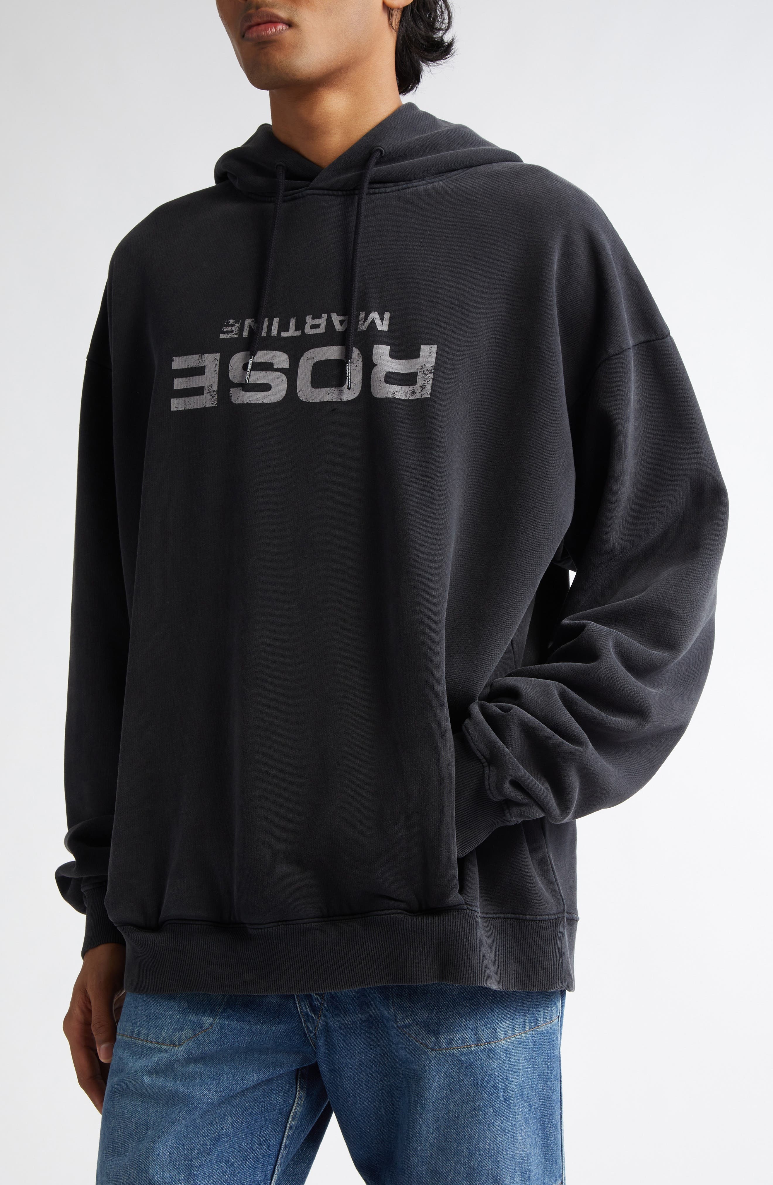 Martine Rose Upside Down Logo Classic Cotton Jersey Hoodie in Black Washed Rose Black at Nordstrom - 5