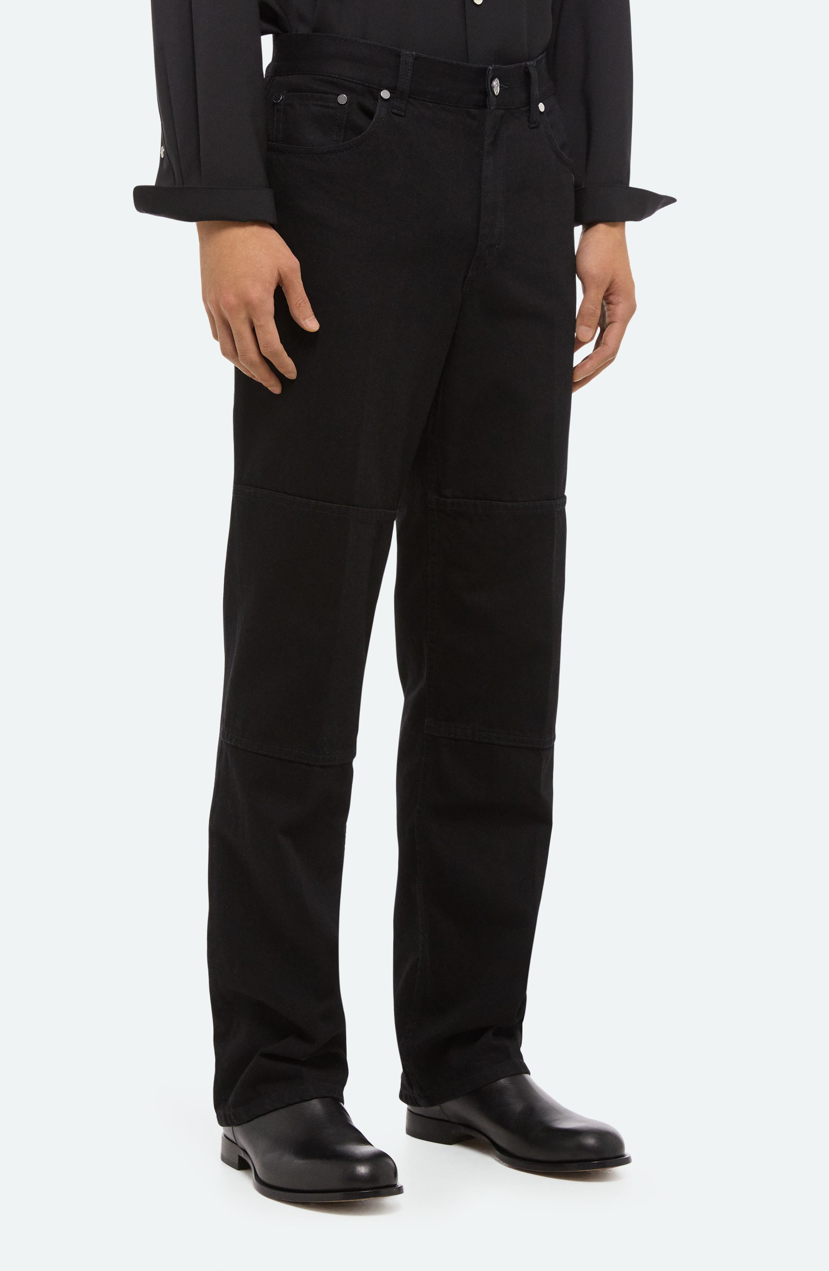 Helmut Lang Exposed Back Zip Detail Carpenter Jeans in Rinsed Black - 6