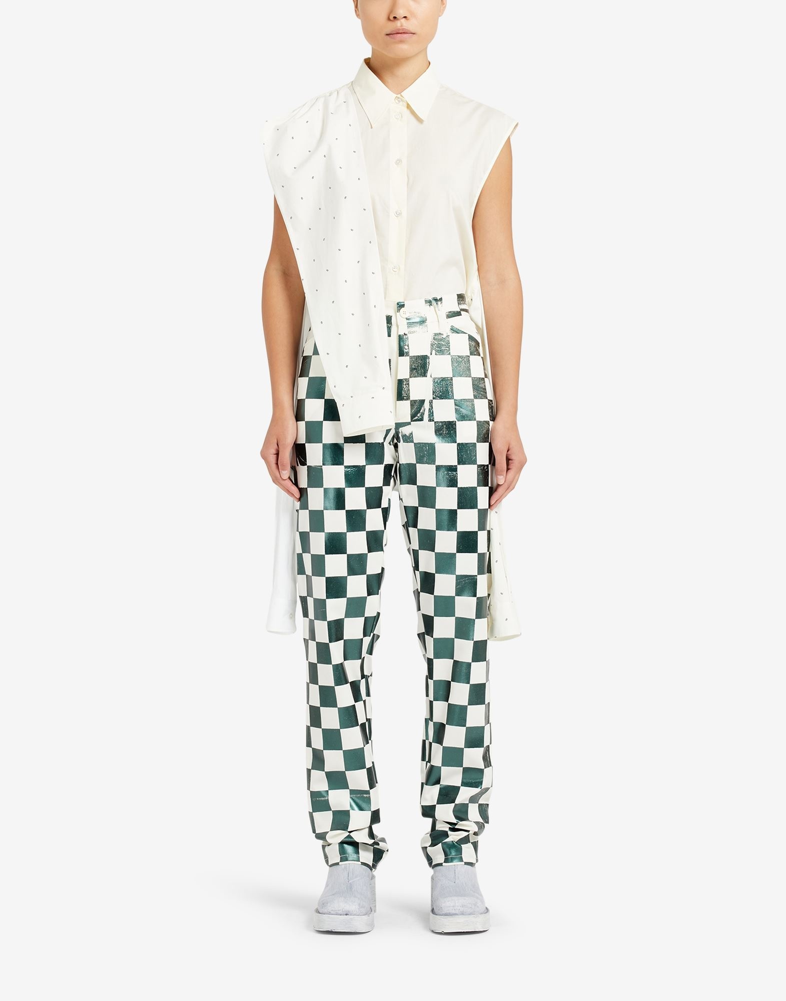 Mylar check print five-pocket pants - 2