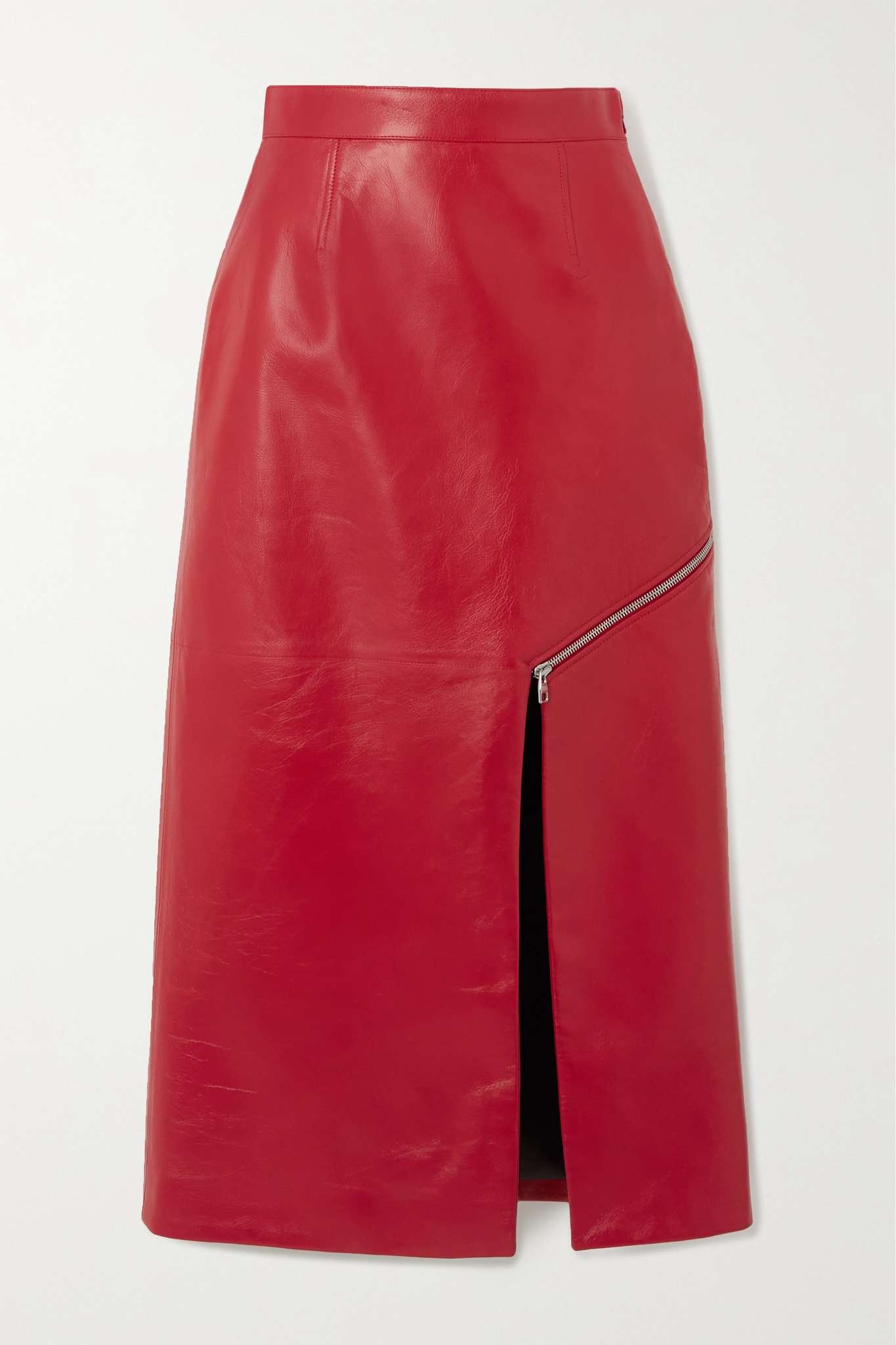 Zip-detailed leather midi skirt - 1