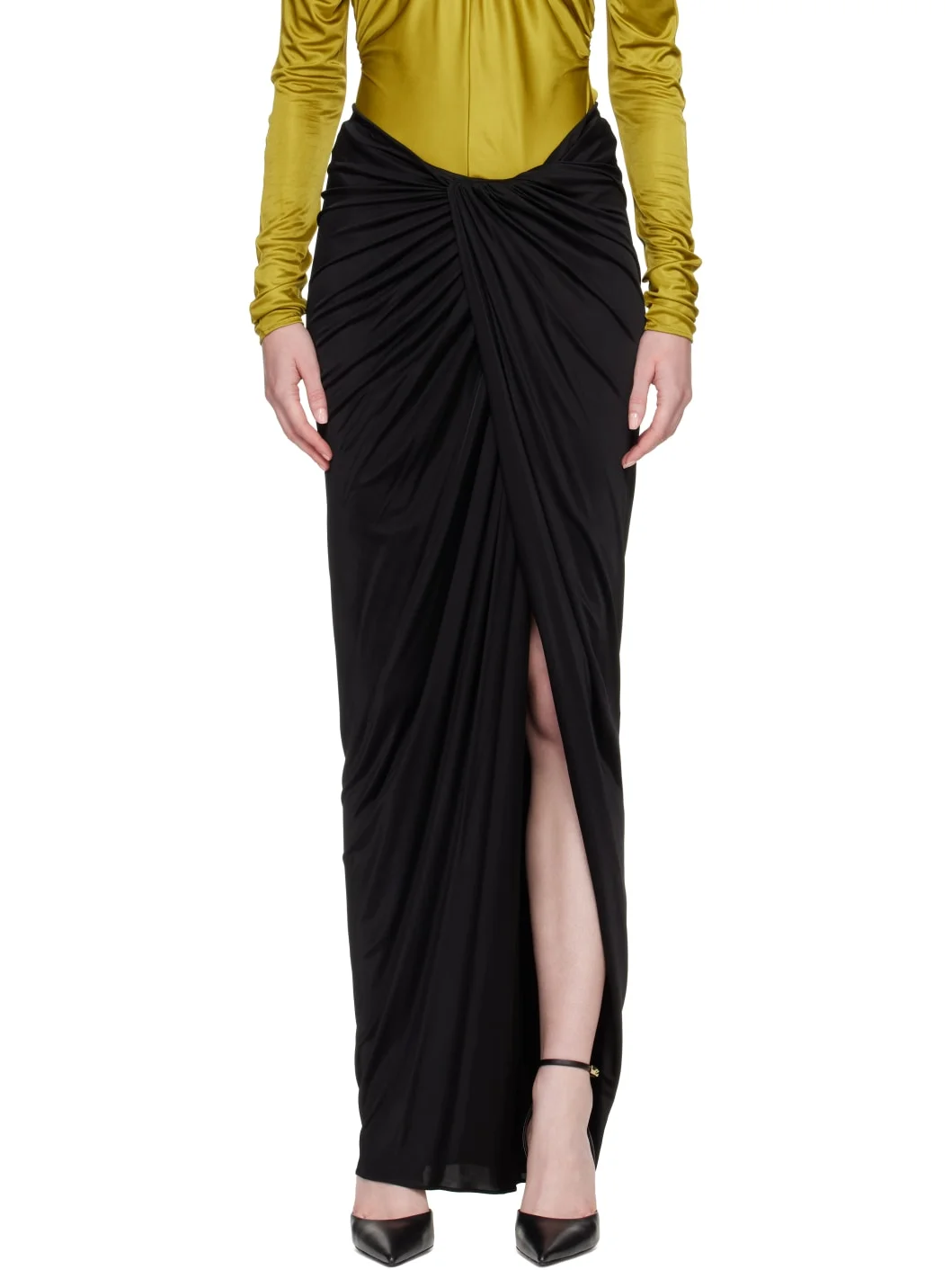 Black Draped Slit Maxi Skirt - 1