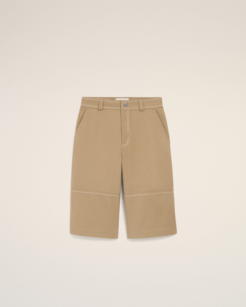 BEIGE COTTON WORKER BERMUDA SHORTS 1