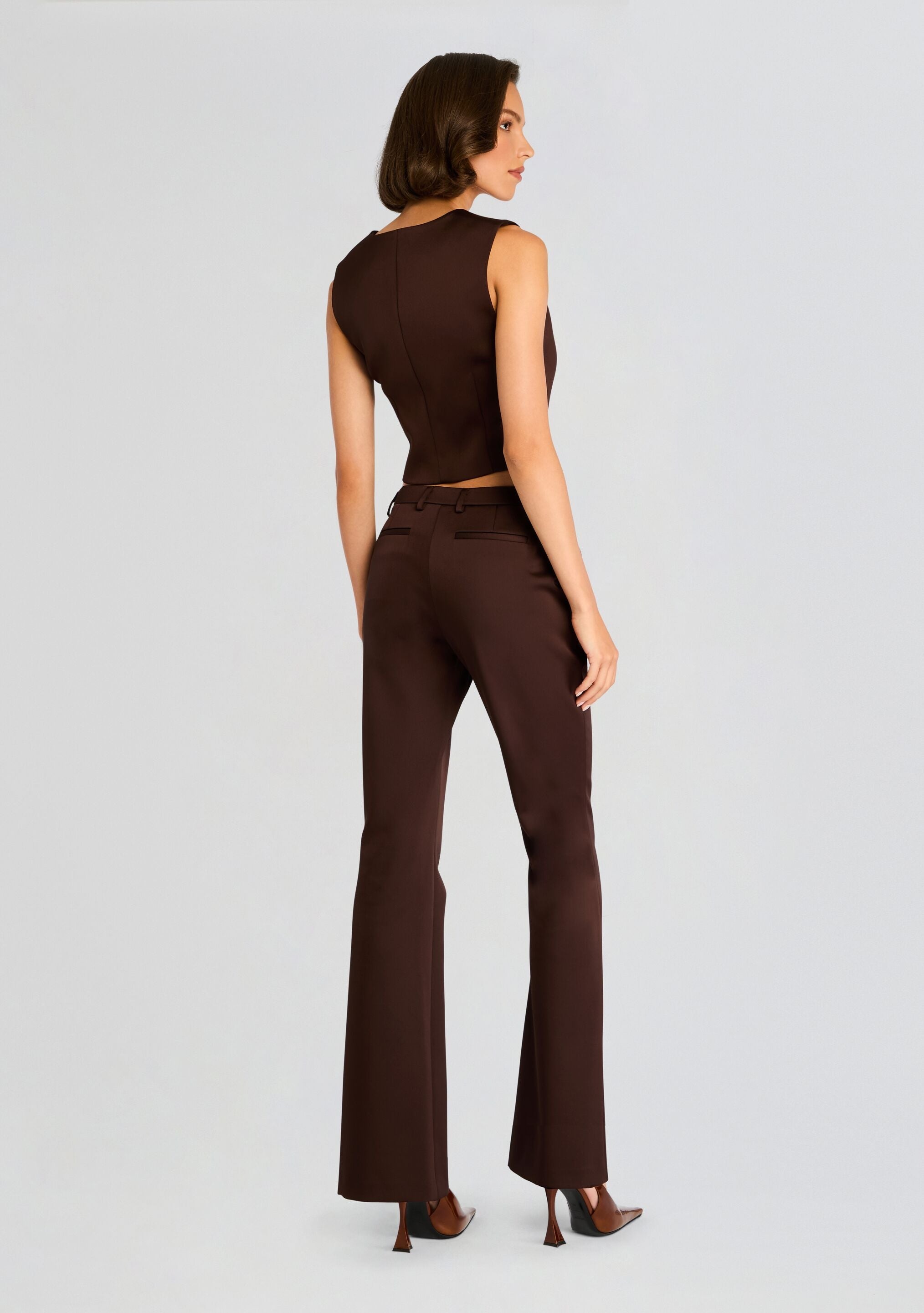 ELVIRA HEAVY SATIN SLIM FLARE TROUSER - 4