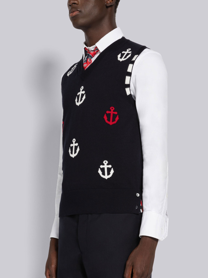 Thom Browne Anchor Intarsia 4-Bar V-Neck Vest outlook