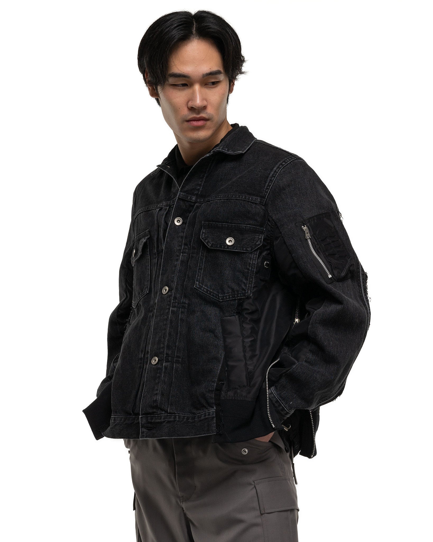 sacai Denim x Nylon Twill Jacket Black | havenshop | REVERSIBLE