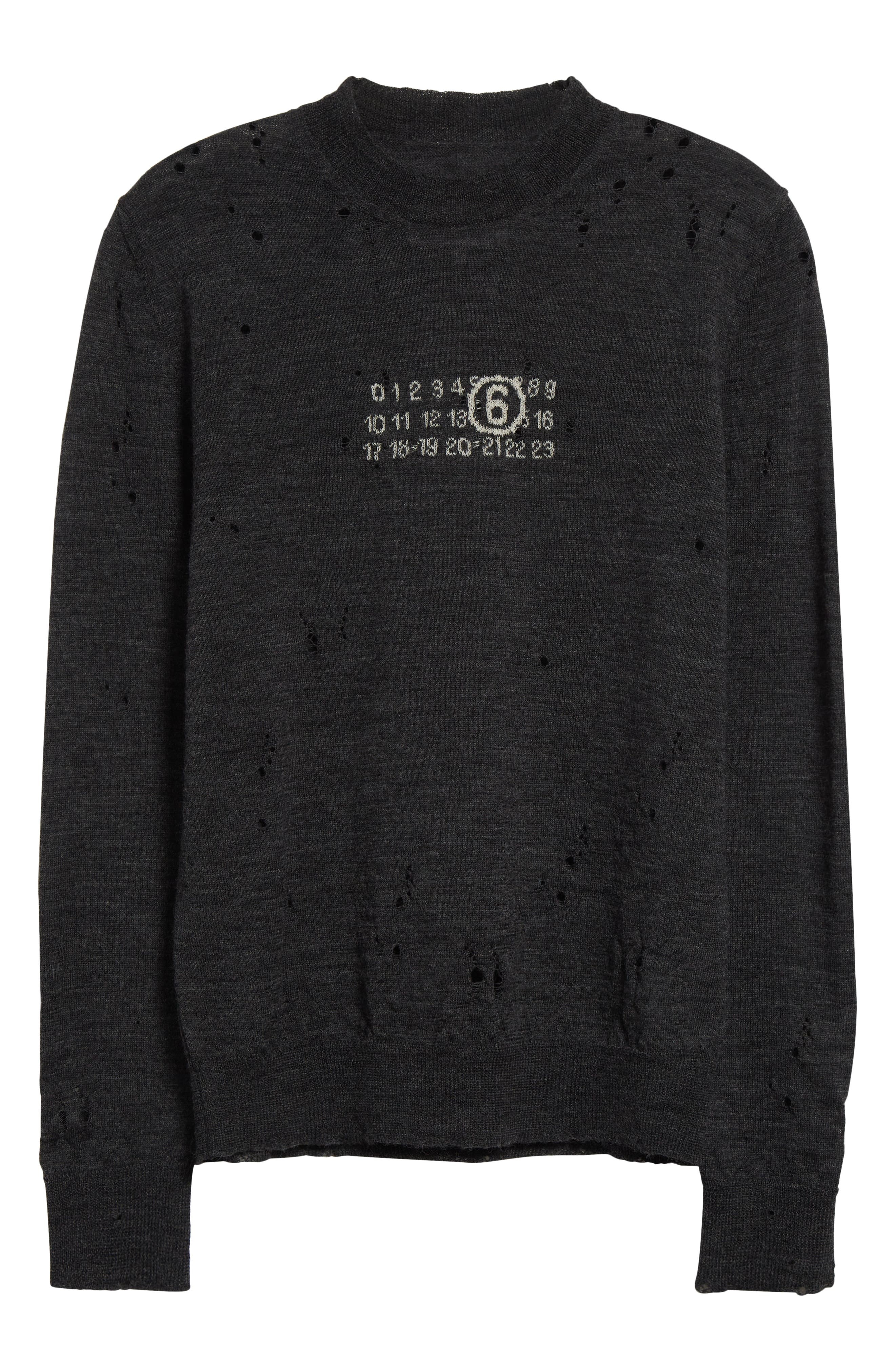 MM6 Maison Margiela Distressed Numeric Motif Virgin Wool Sweater in Dark Grey Melange at Nordstrom - 6