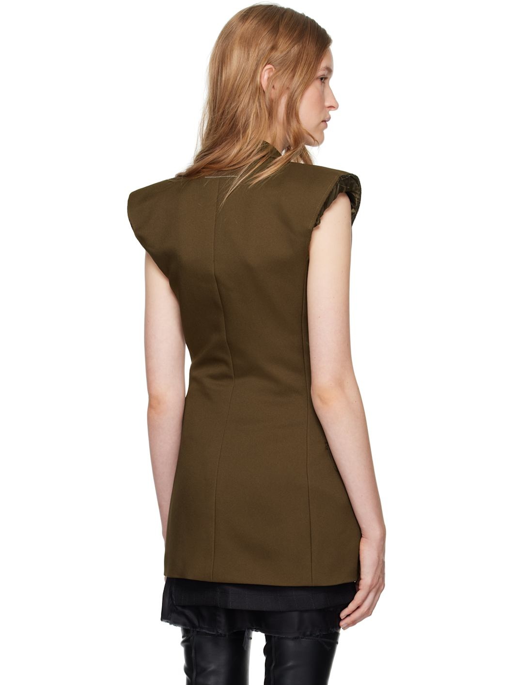 Khaki Double-Breasted Twill Vest - 3