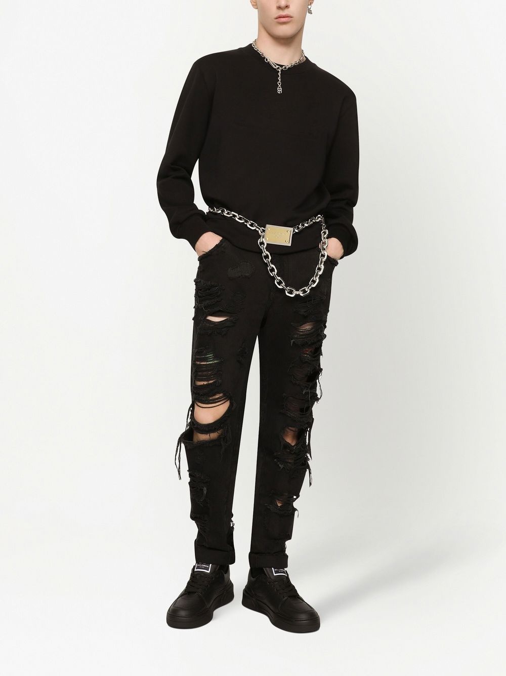 logo-embossed crew-neck sweatshirt - 3