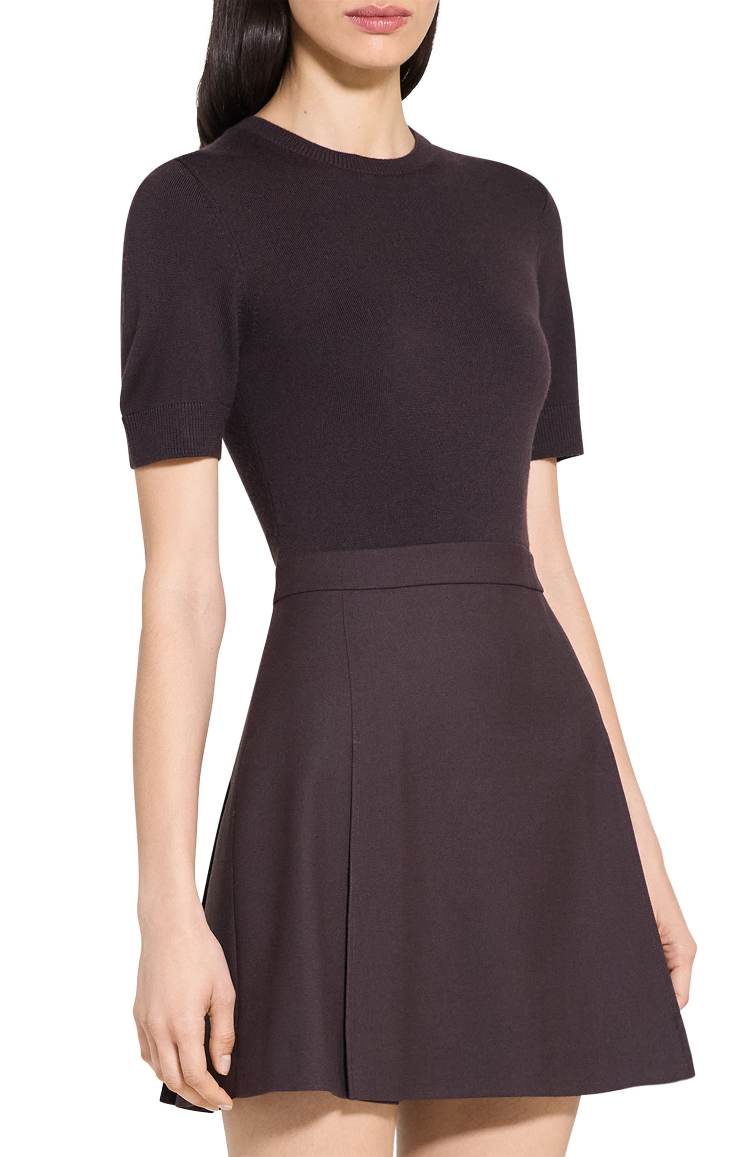 Theory Short Sleeve Mixed Media Minidress in Cacao at Nordstrom - 7