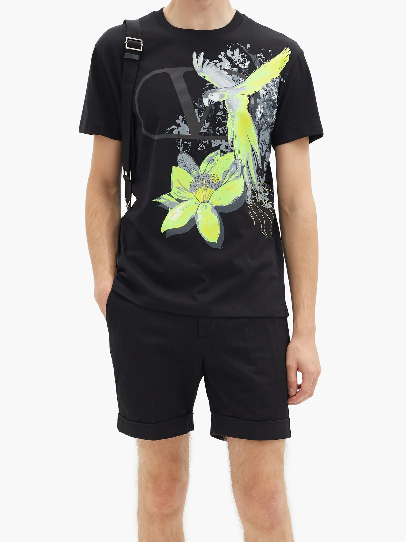 Jungle parrot-print V-logo cotton T-shirt - 6