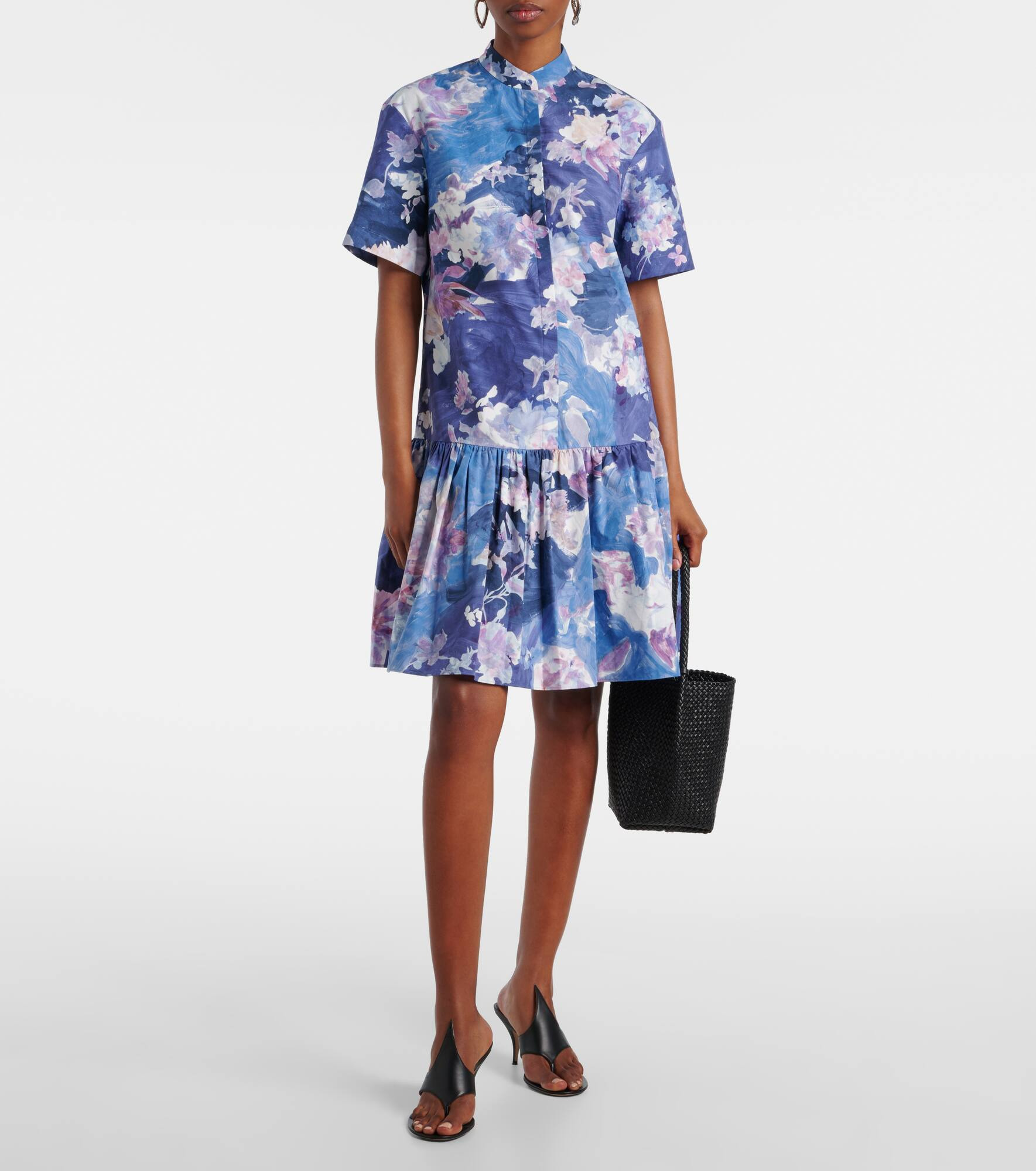 Floral peplum cotton poplin minidress - 2