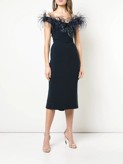 Marchesa feather trim fitted dress outlook