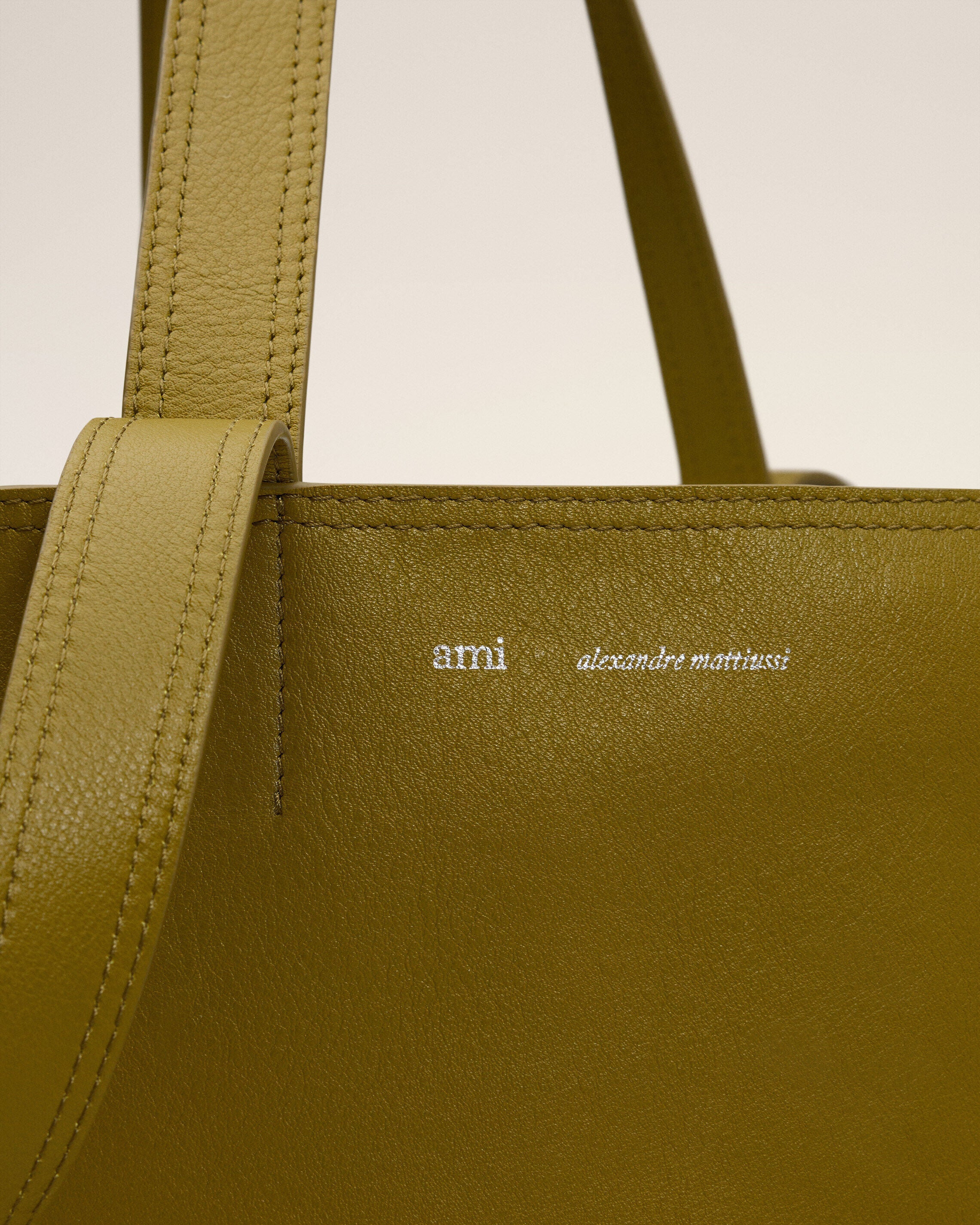 KHAKI LEATHER MIDI TOTE BAG - 4