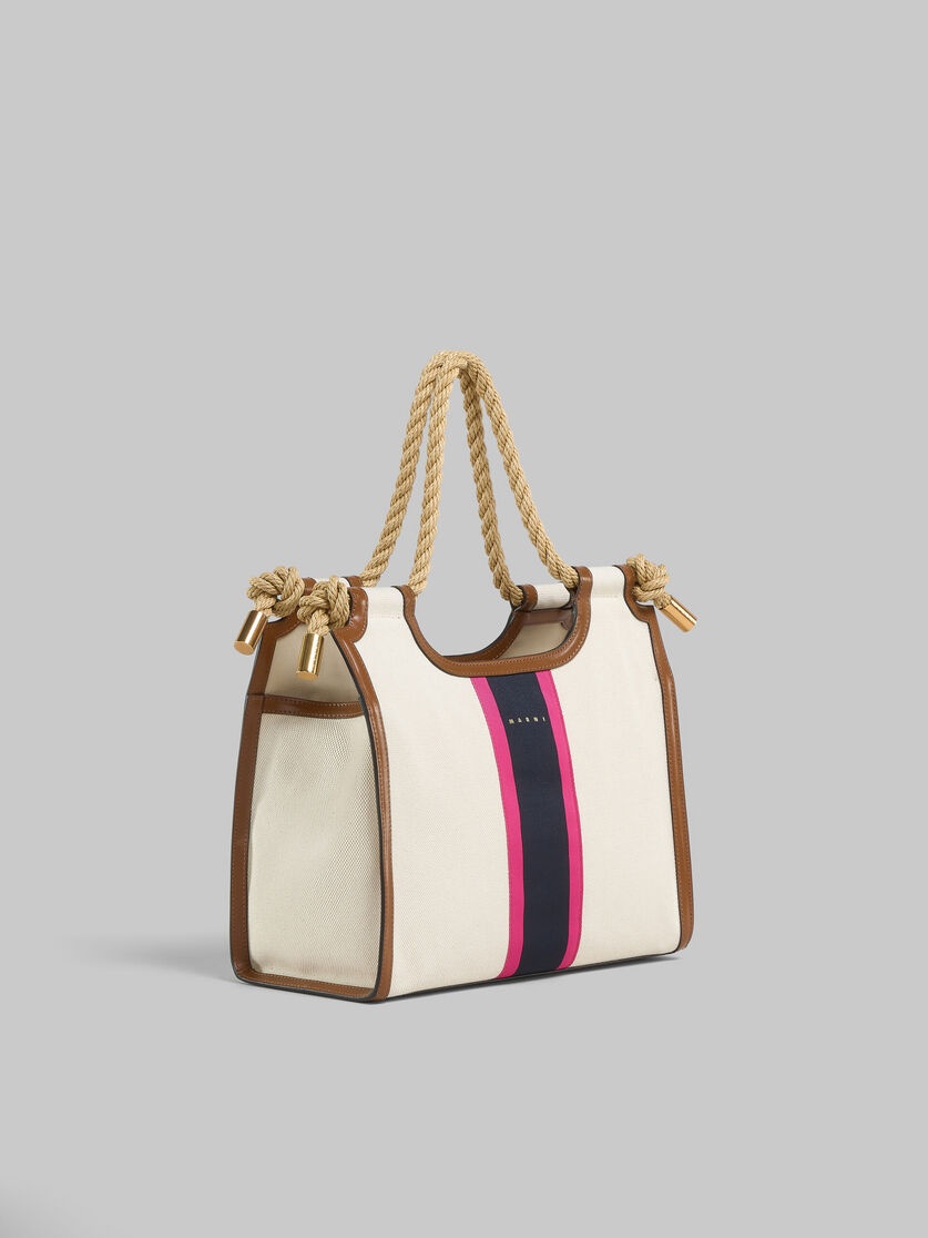 CREAM CANVAS MARCEL TOTE WITH STRIPED TAPE - 6