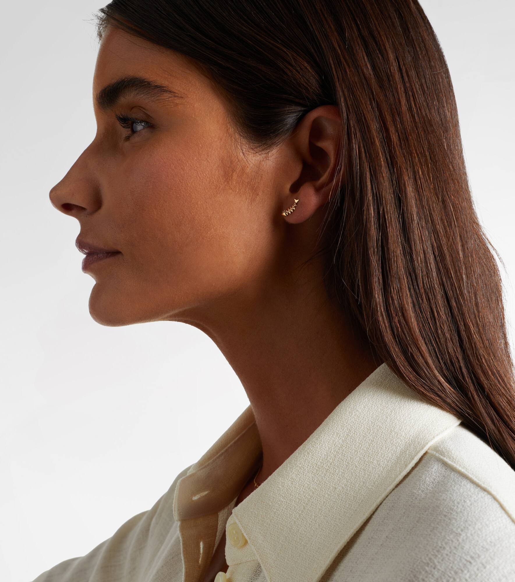 Fishbone 14kt gold earrings with diamonds - 3