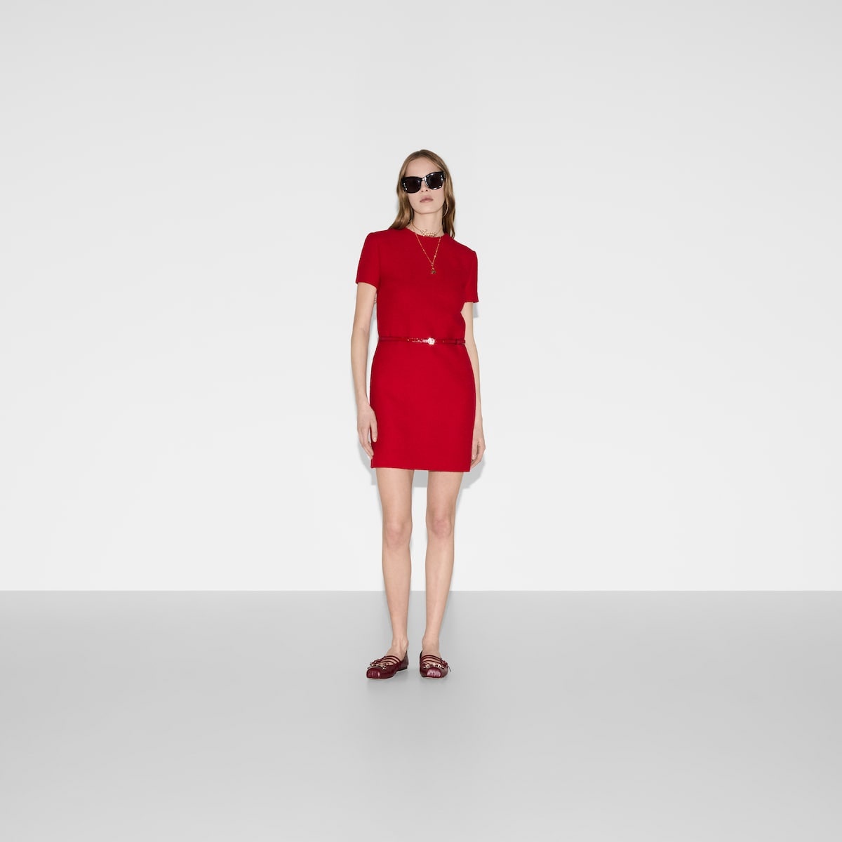 Mini wool bouclé belted dress - 2