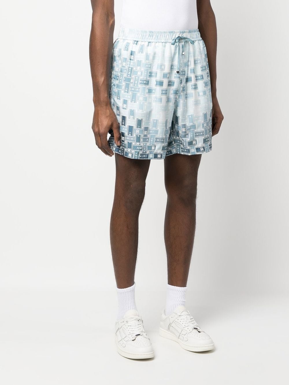 pattern-logo-printed silk shorts - 3