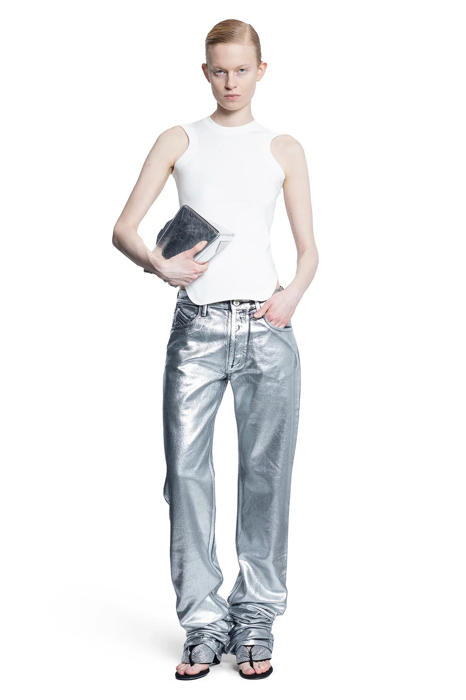 Shiny-Coated-Denim-Long-Jeans - 4