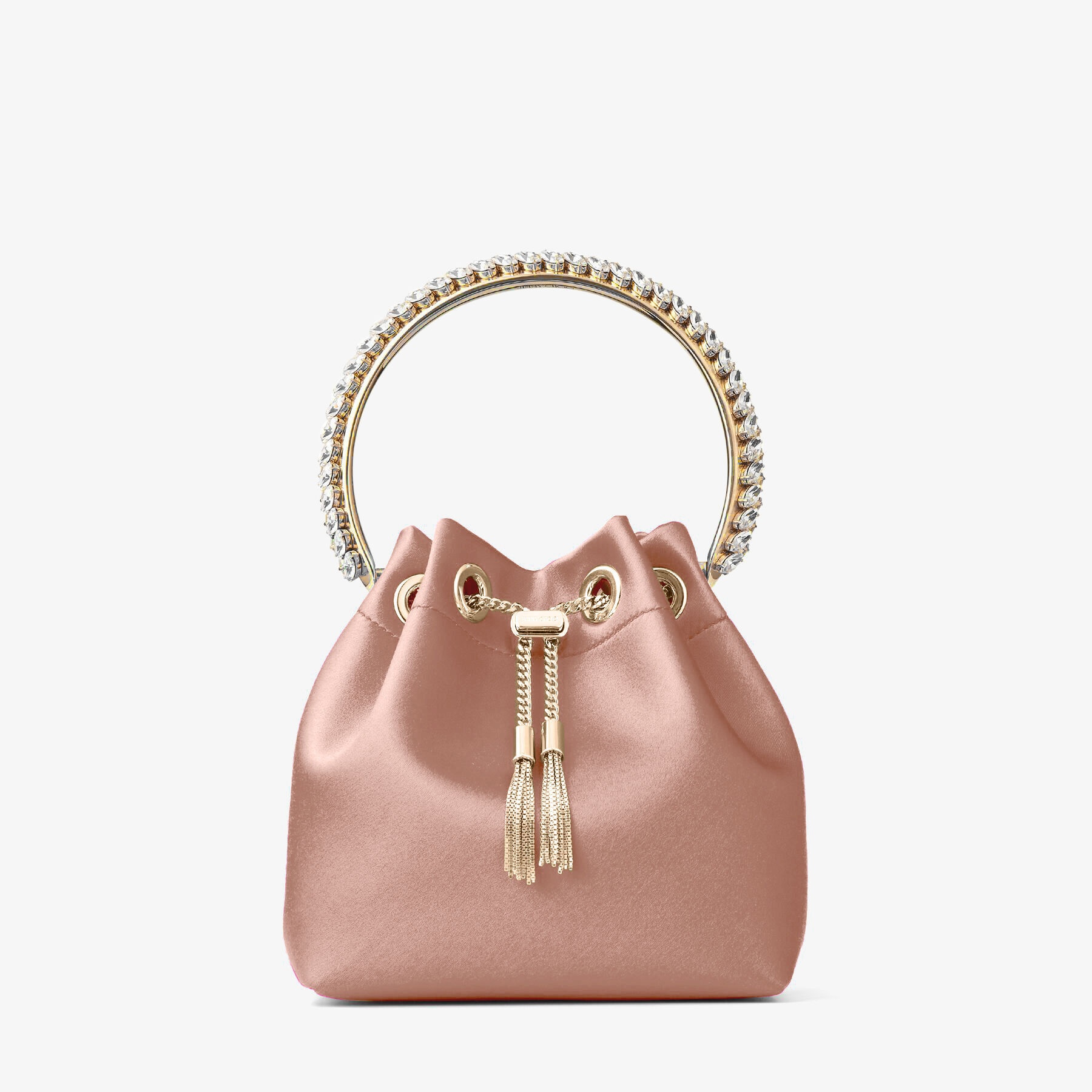 Bon Bon
Blush Satin Bag with Crystal-Embellished Metal Handle - 1