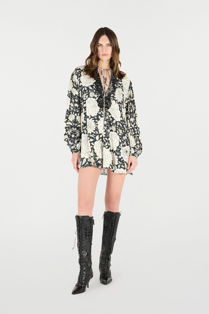 Roberto Cavalli Mini Dress with Floral Print and Lace outlook