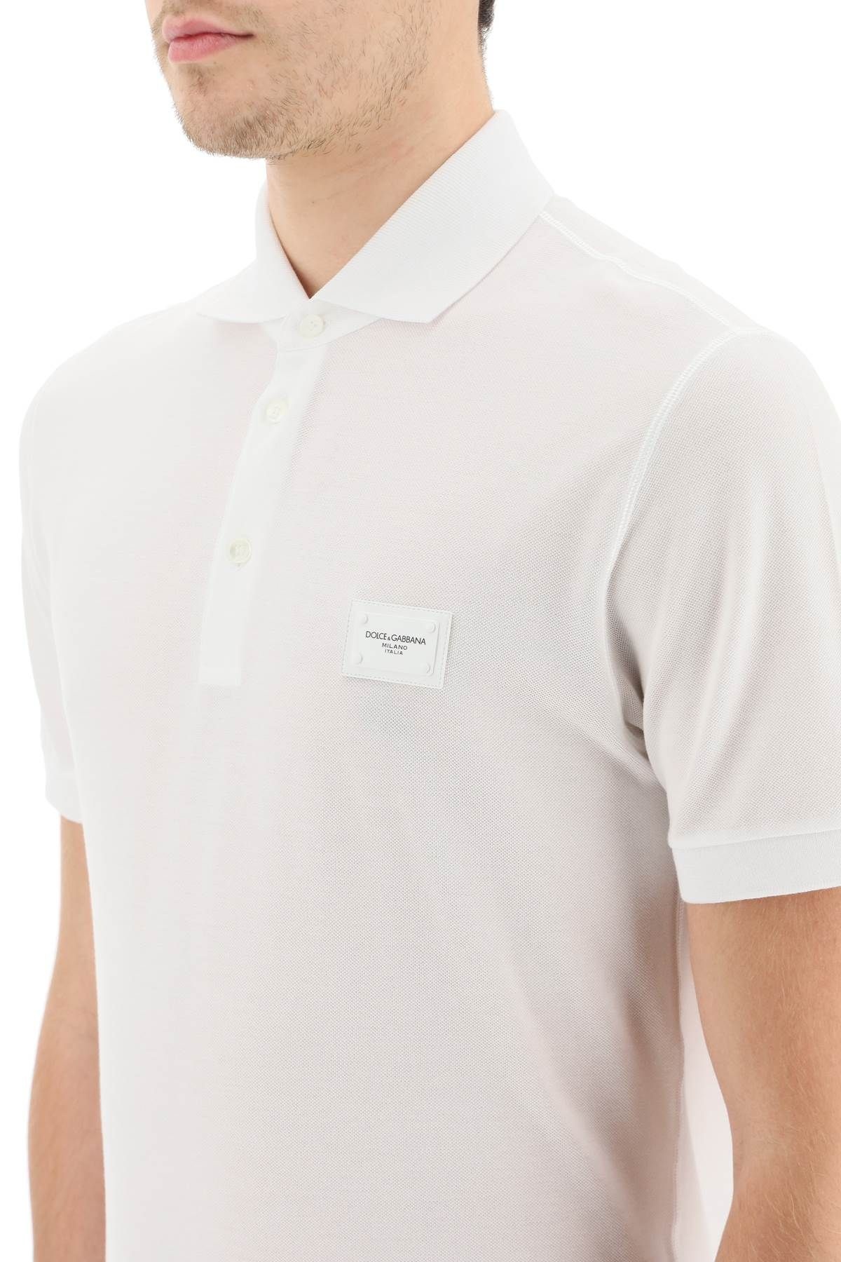 PIQUET POLO SHIRT WITH LOGO PLAQUE - 5