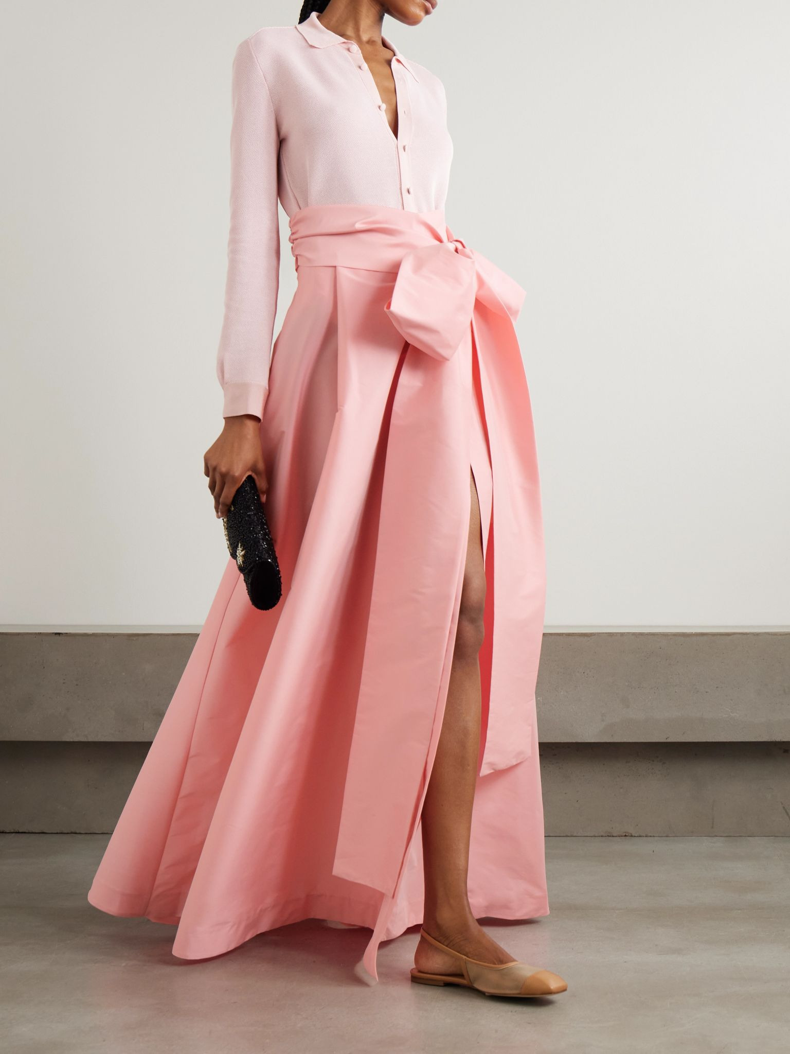 Beatrice belted taffeta maxi skirt Pink - 2