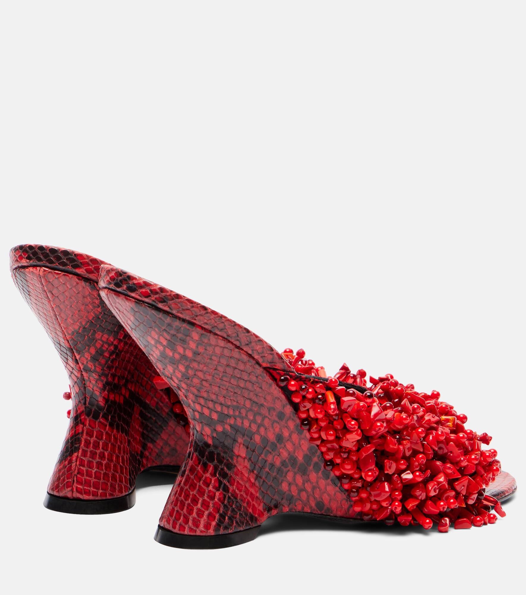 Beaded snake-print leather wedge mules - 2