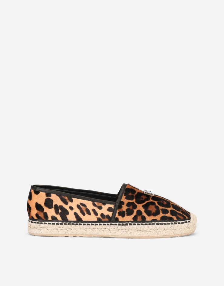 Leopard-print pony hair espadrilles with branded plate - 1