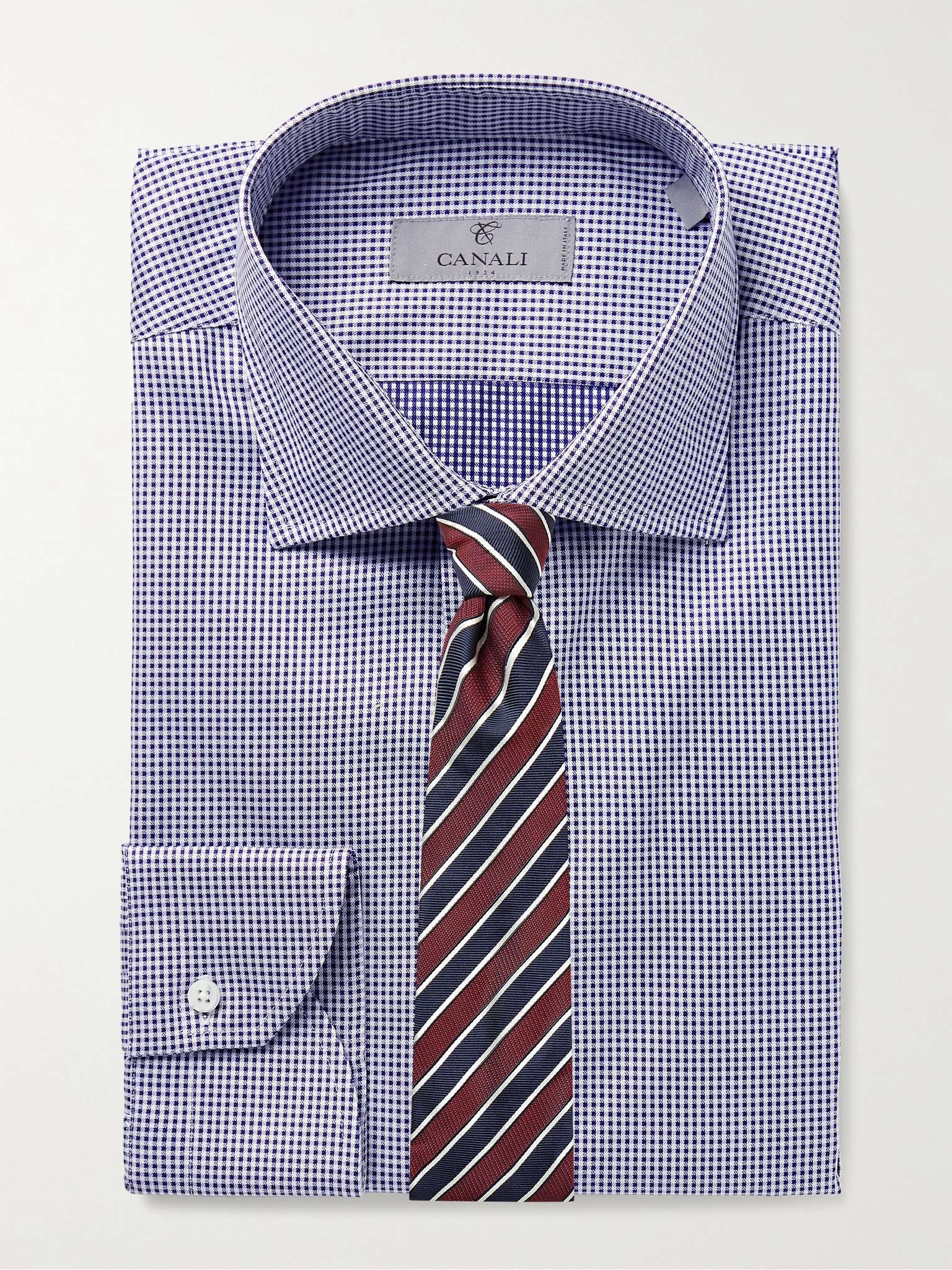 Cutaway-Collar Micro-Gingham Cotton Shirt - 5