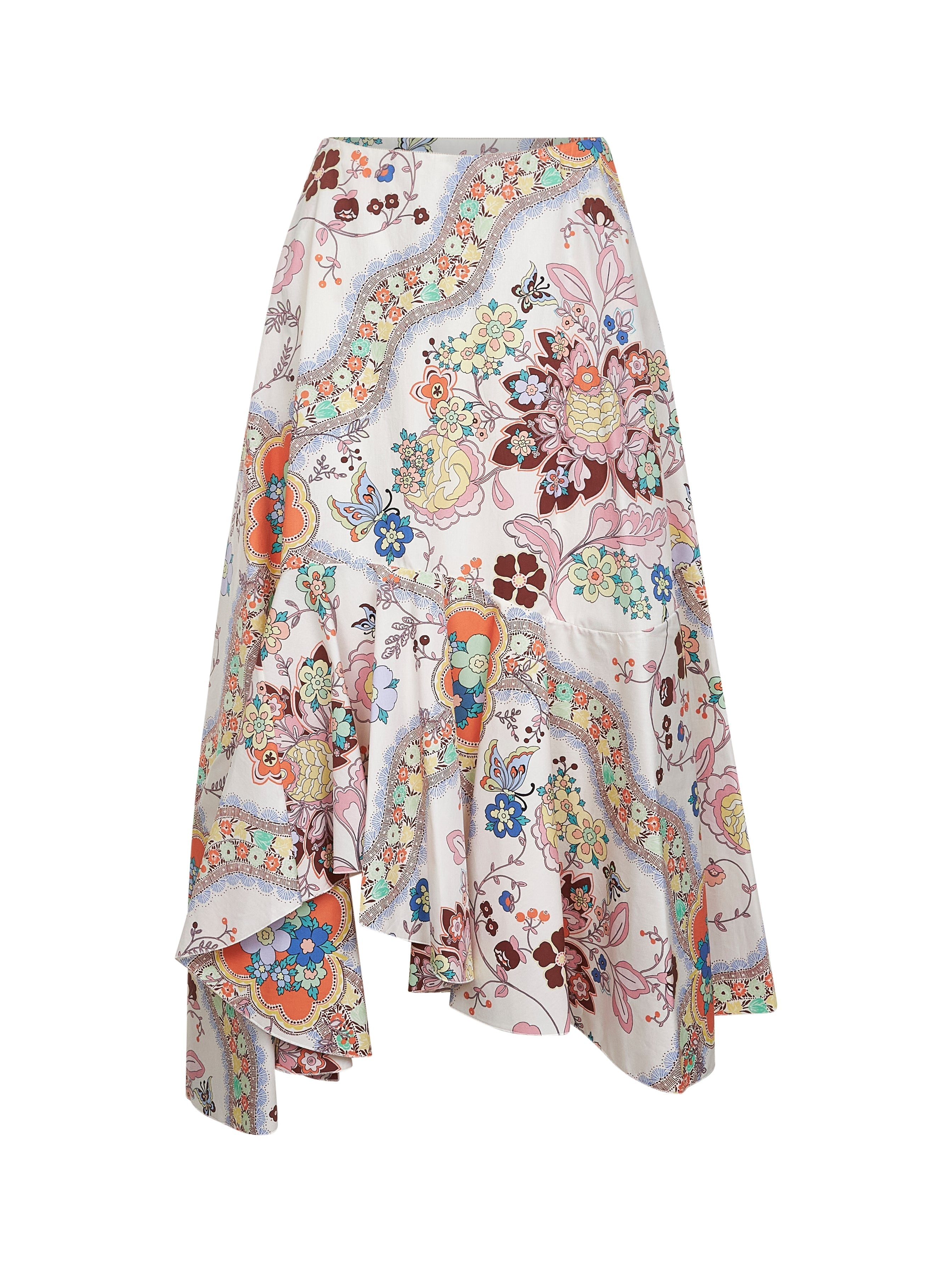 Etro Women Floral And Butterfly Print Cotton Asymmetric Midi Skirt - 1