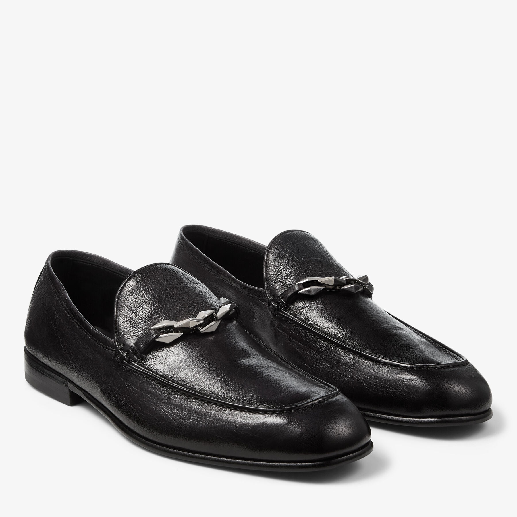 Marti Reverse
Black Buffalo Leather Loafers with Chain Embellishment - 2