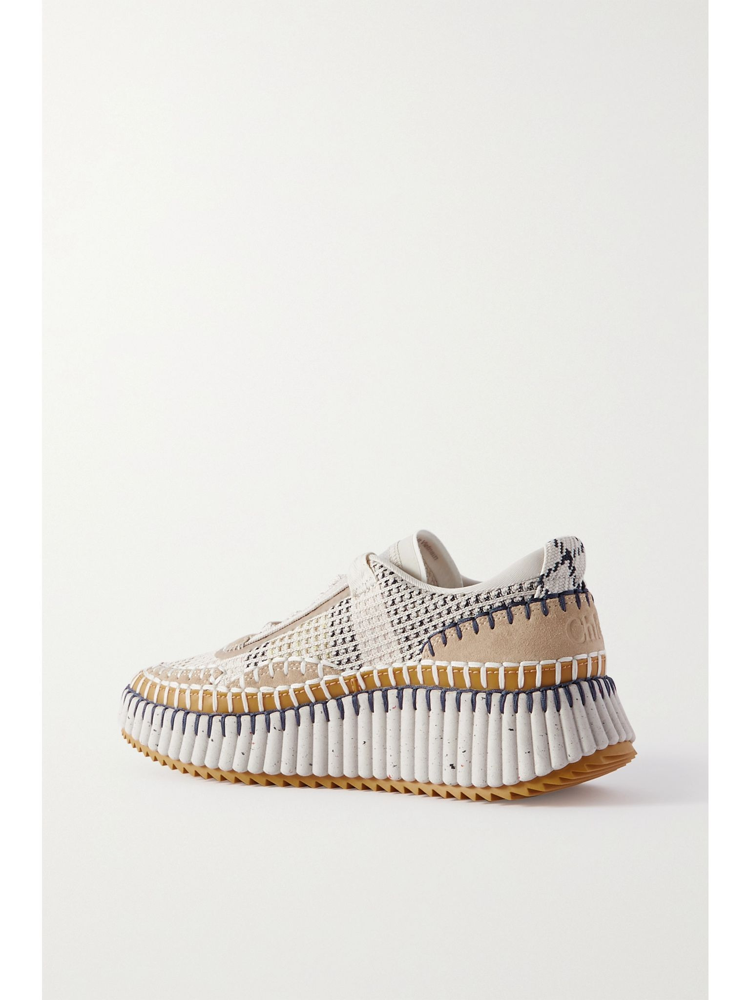 Nama embroidered suede and recycled-mesh sneakers Beige - 3