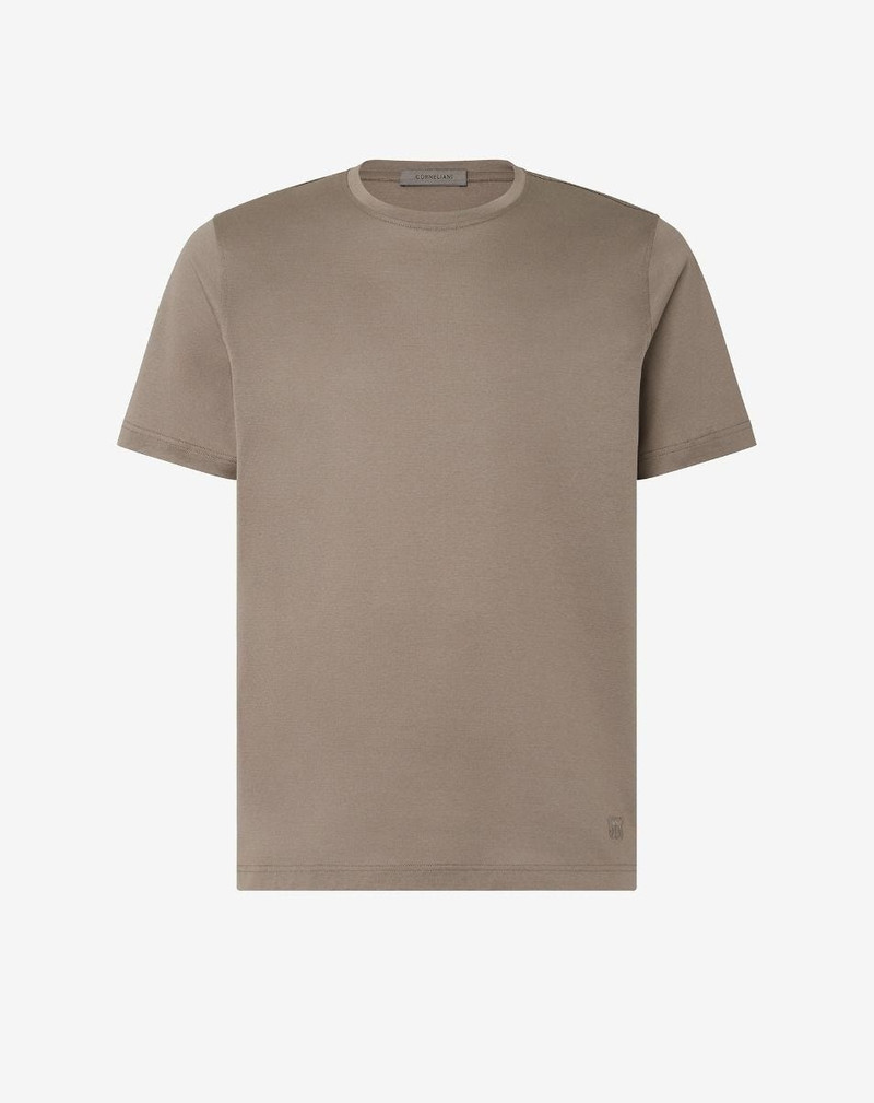 Taupe crew neck pure cotton t-shirt 1