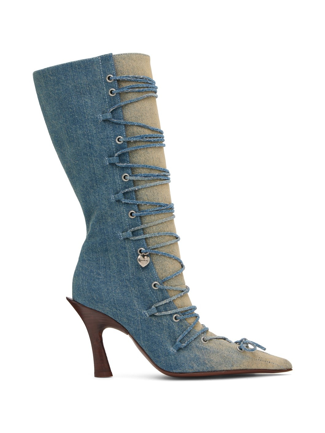 Blue Lace-Up Heel Boots - 1