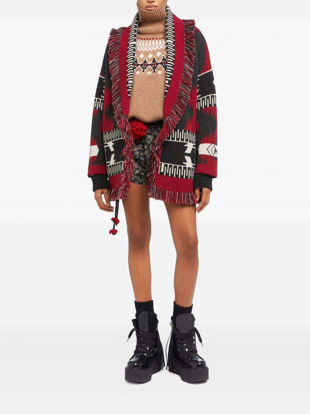 jacquard fringed cardigan - 2