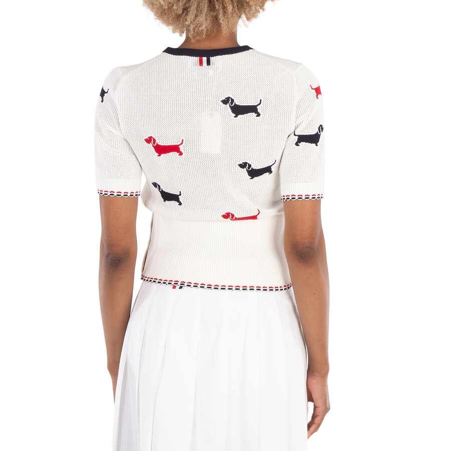Thom Browne Ladies Cotton Pointelle Crewneck Hector Tee - 3
