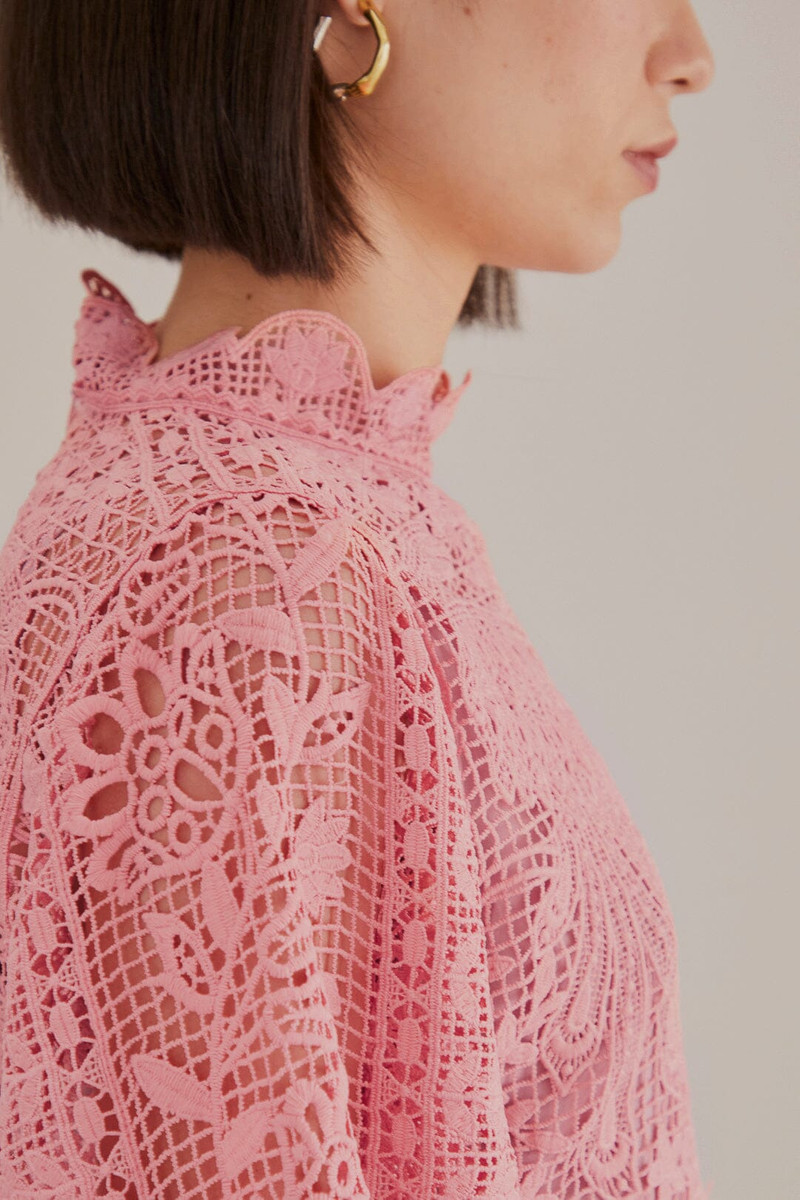 Blush Pink Guipure Long Sleeve Blouse 3
