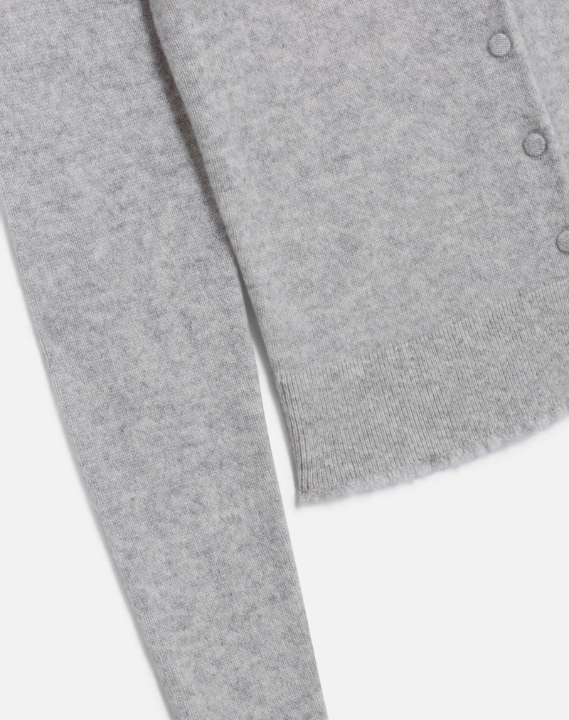 Cashmere Crewneck Cardigan - Light Heather Grey 6