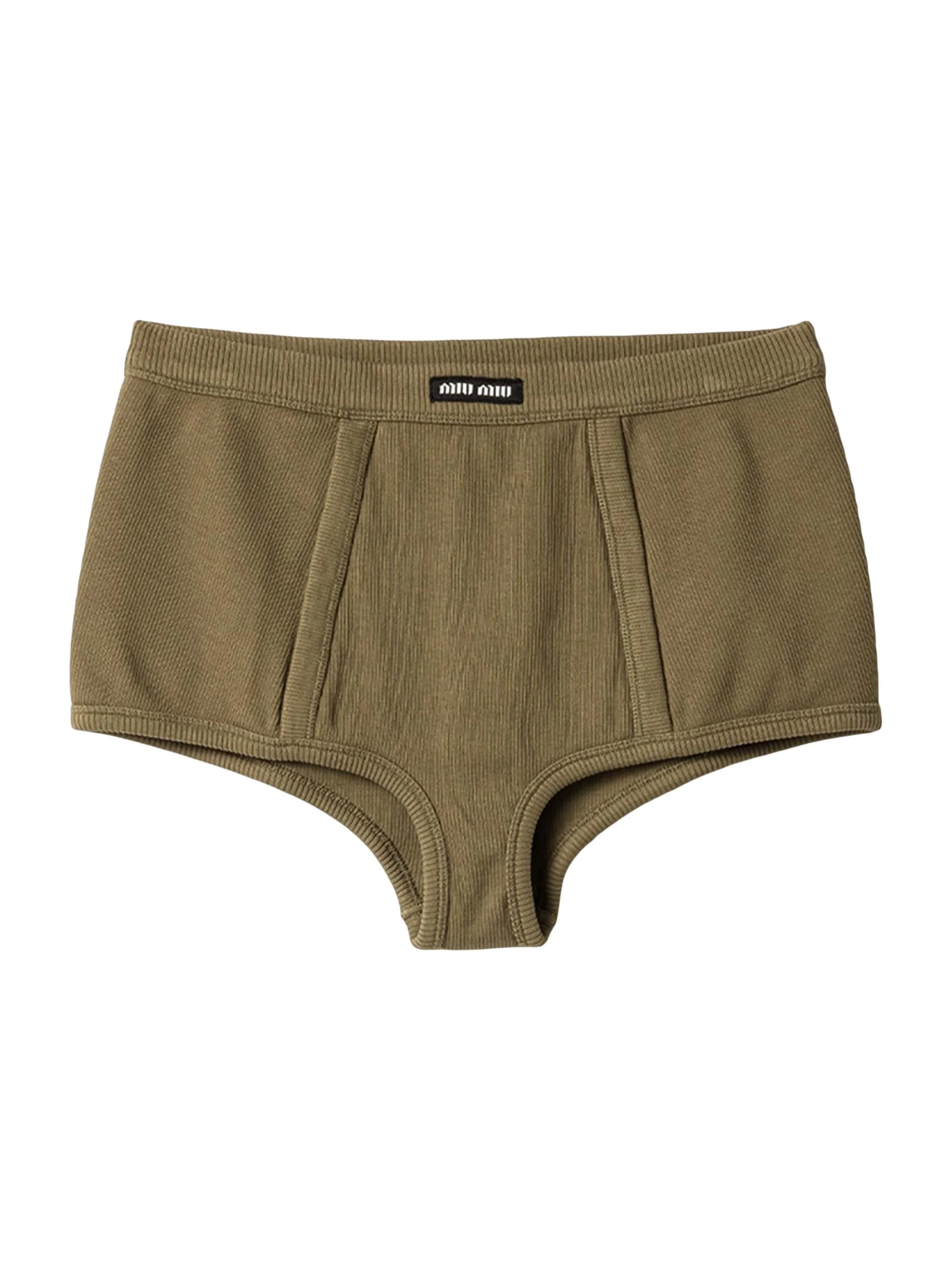 Women's Garment-Dyed Ribbed Boxer Shorts - Green - 1